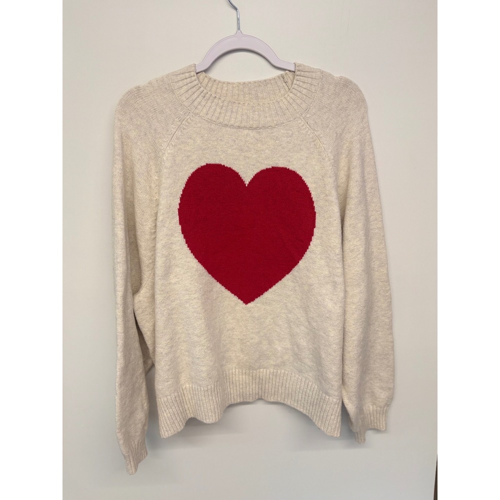 Cozy Sweater Womens 3X Cream Red Heart Intarsia Knit Lovercore